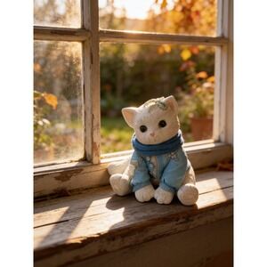1997 Priscilla Hillman Enesco Kitten Figurine Some Bunny To Love You Blue 295590